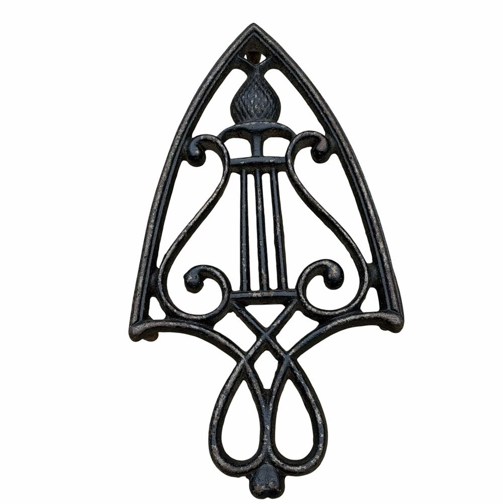 Vintage Cast Iron Trivet Lyre & Pineapple Footed Sad Iron Grandmacore Wall